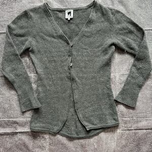 Women's Belle Mare Wyoming USA Merino Wool Gray Button Up Cardigan Sweater Sz M